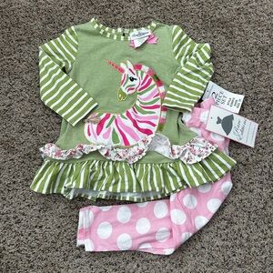 Rare Editions Green and Pink Striped Unicorn Set